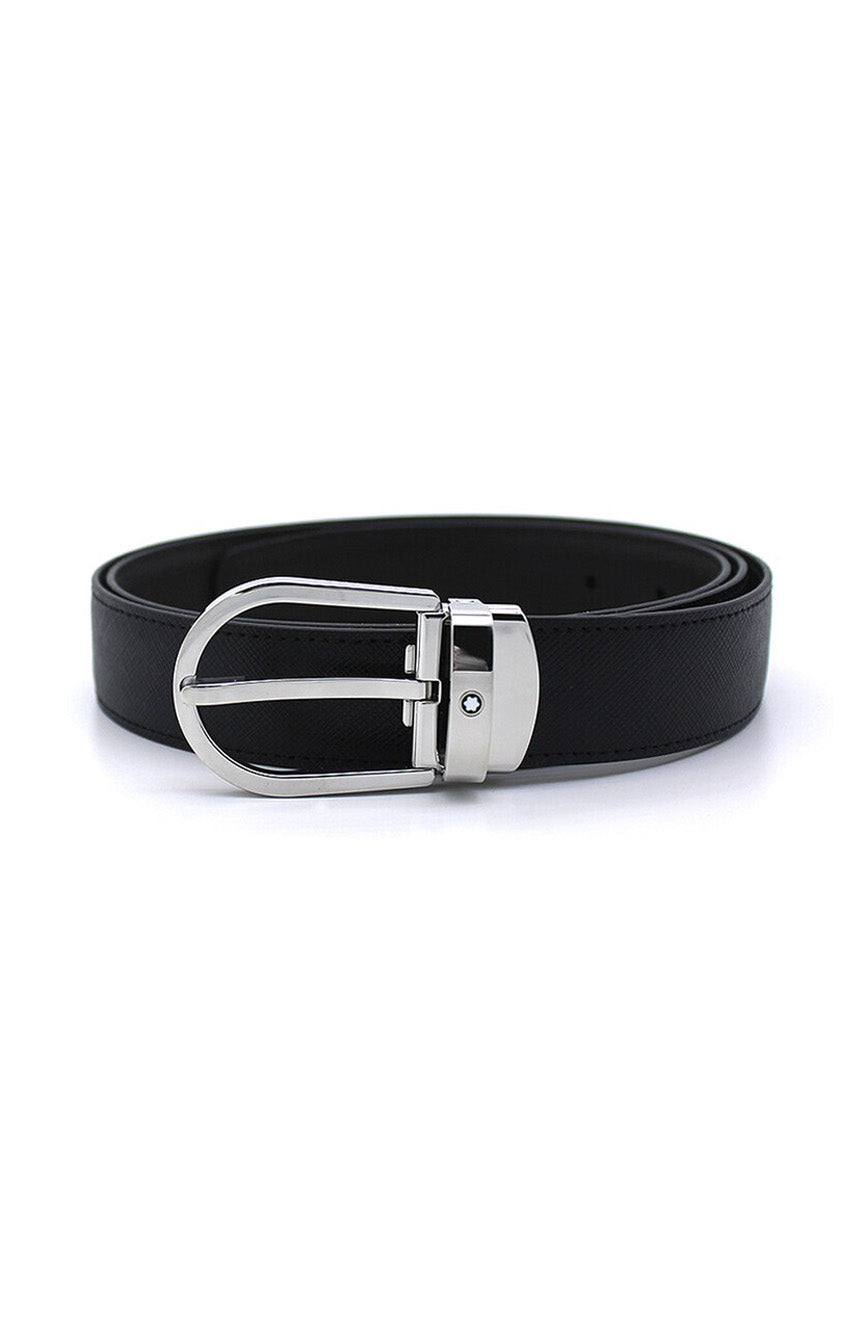 Montblanc Horseshoe buckle black/brown 30 mm reversible leather belt Stainless
