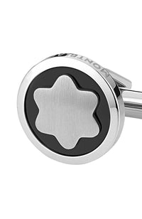 Montblanc Cufflinks round steel snowcap onyx