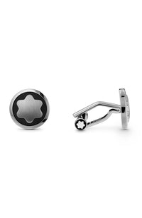 Montblanc Cufflinks round steel snowcap onyx