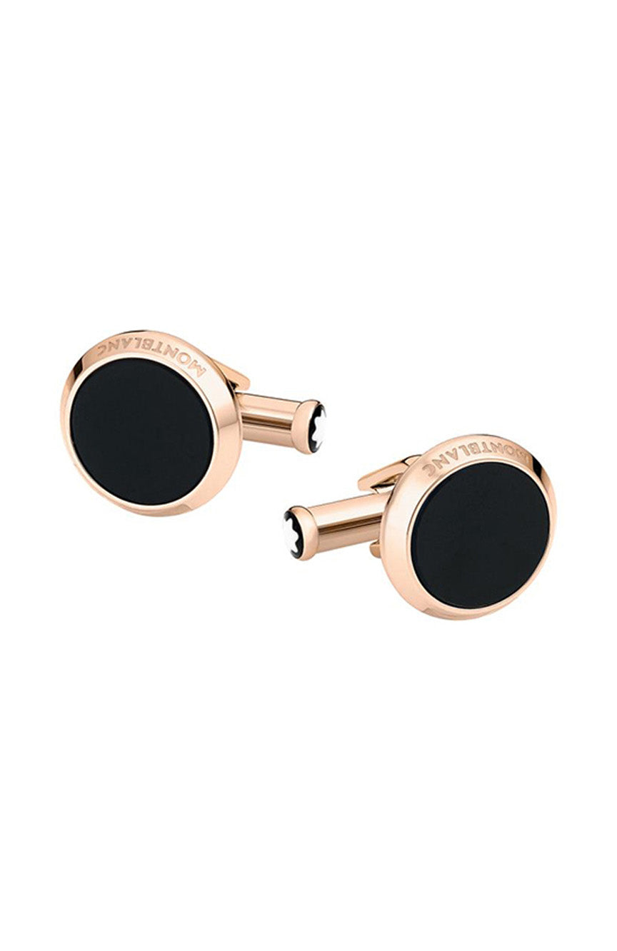 Montblanc Cufflinks round steel RG PVD onyx