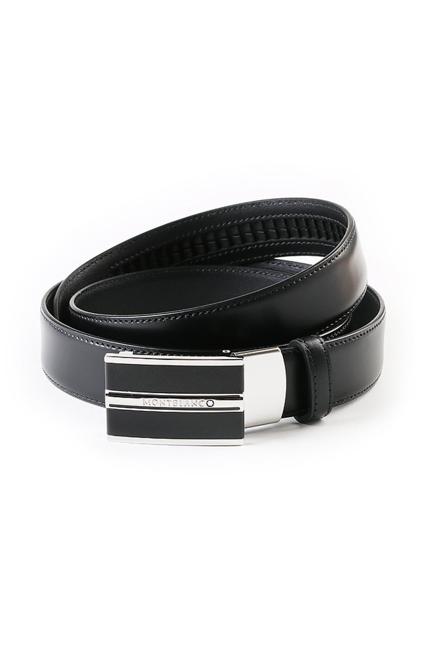 Montblanc Black 30 mm leather belt Steel