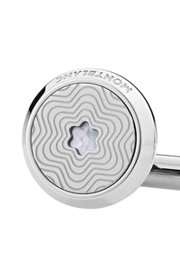 Montblanc Round Cufflinks in Stainless Steel with Exploding Star Pattern and Mother of Pearl Snowcap Emblem