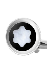 Montblanc Cufflinks round in stainless steel with black PVD inlay and mother of pearl snowcap emblem