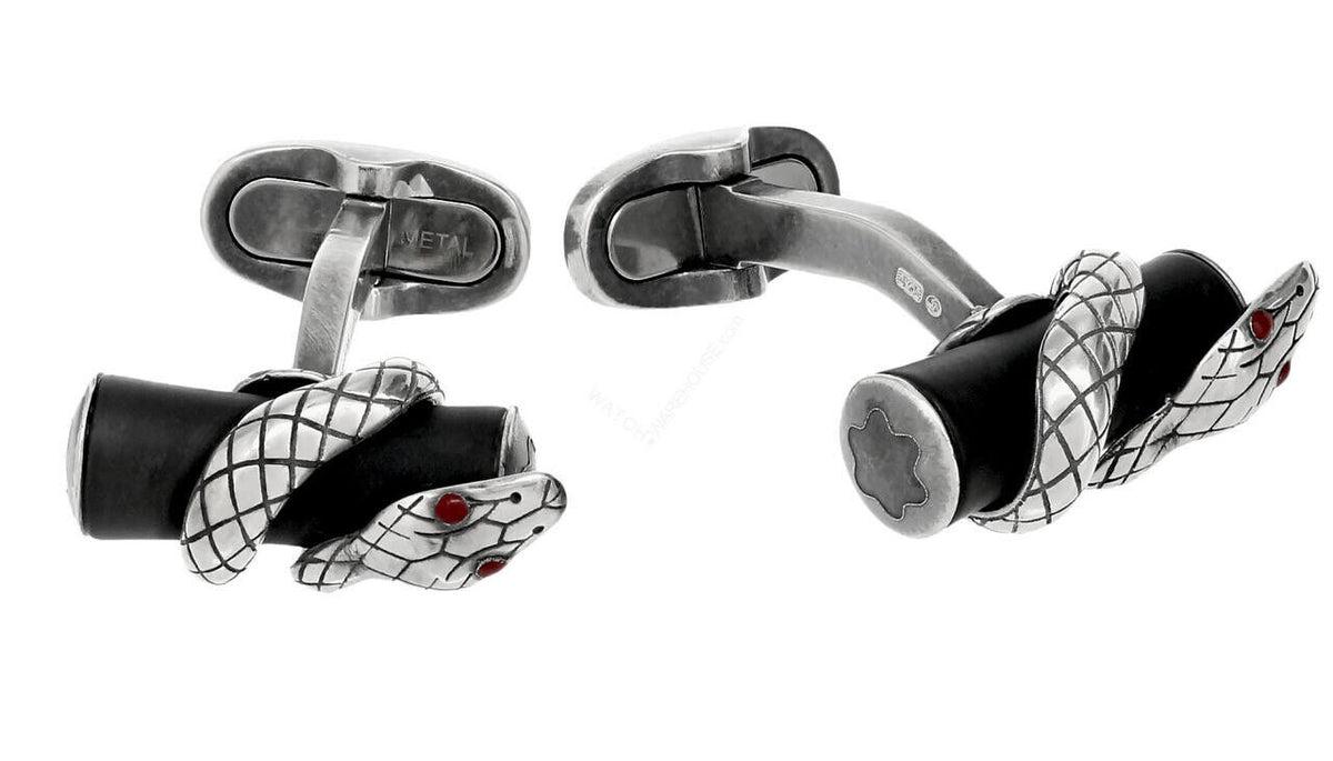 Montblanc Silver bar cufflinks with snake detail and black rutheny finish