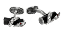 Montblanc Silver bar cufflinks with snake detail and black rutheny finish