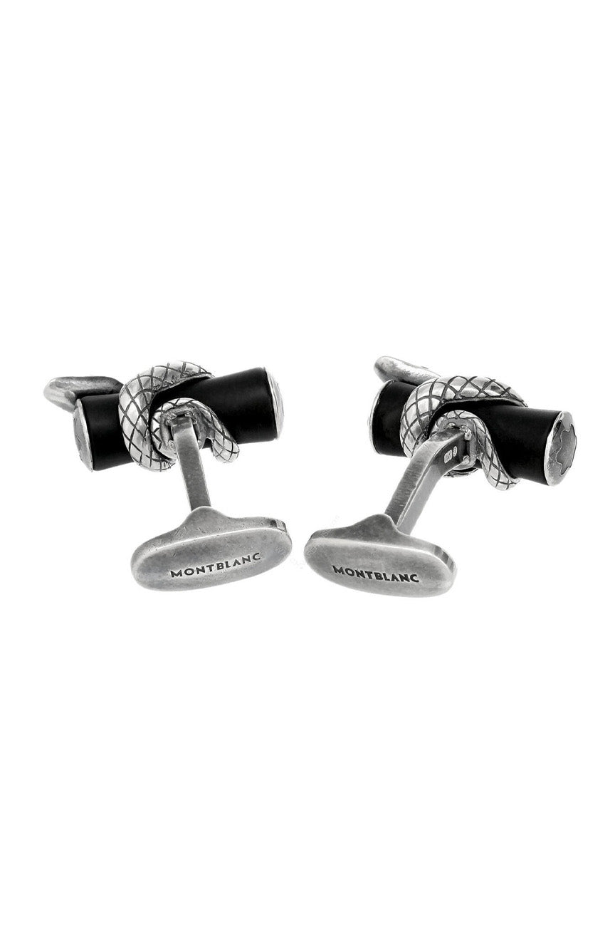 Montblanc Silver bar cufflinks with snake detail and black rutheny finish