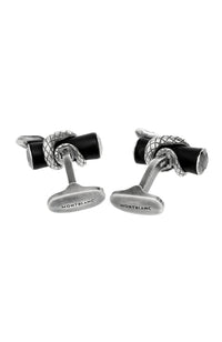 Montblanc Silver bar cufflinks with snake detail and black rutheny finish