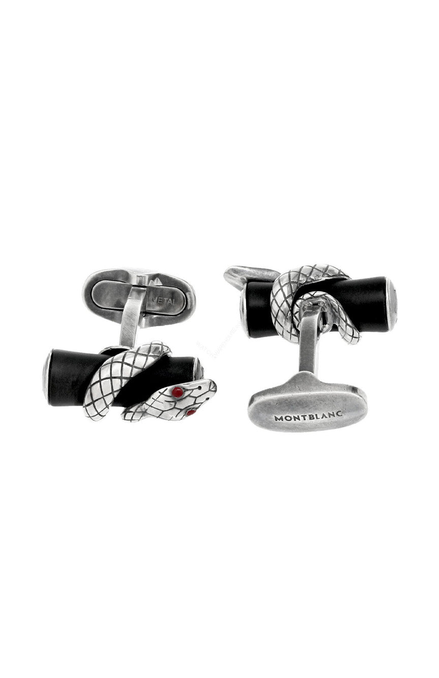 Montblanc Silver bar cufflinks with snake detail and black rutheny finish