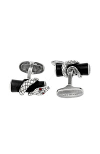 Montblanc Silver bar cufflinks with snake detail and black rutheny finish