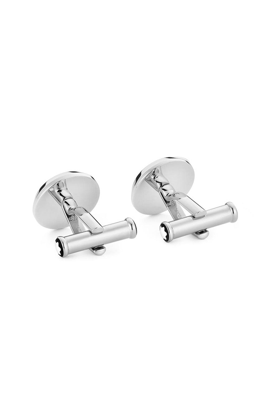 Montblanc Cufflinks round in stainless steel with carbon patterned inlay