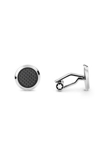 Montblanc Cufflinks round in stainless steel with carbon patterned inlay