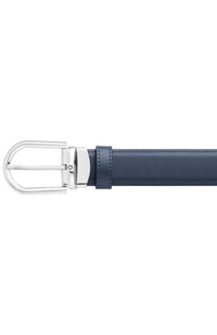 Montblanc Horseshoe buckle black/blue 30 mm reversible leather belt Paladium