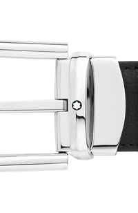 Montblanc Horseshoe buckle black/blue 30 mm reversible leather belt Paladium