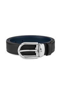 Montblanc Horseshoe buckle black/blue 30 mm reversible leather belt Paladium