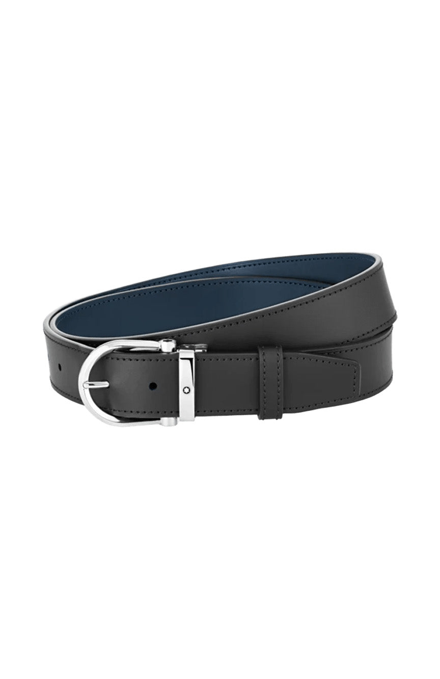 Montblanc Horseshoe buckle black/blue 35 mm reversible leather belt
