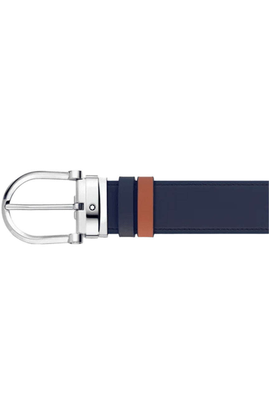 Montblanc Horseshoe buckle blue/tan 35 mm reversible leather belt
