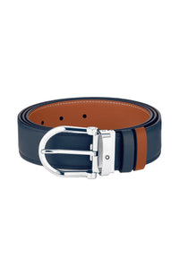 Montblanc Horseshoe buckle blue/tan 35 mm reversible leather belt