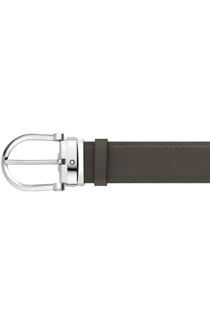 حزام جلدي قابل للعكس من Montblanc Horseshoe بألوان دخانية/بنية مقاس 35 مم
