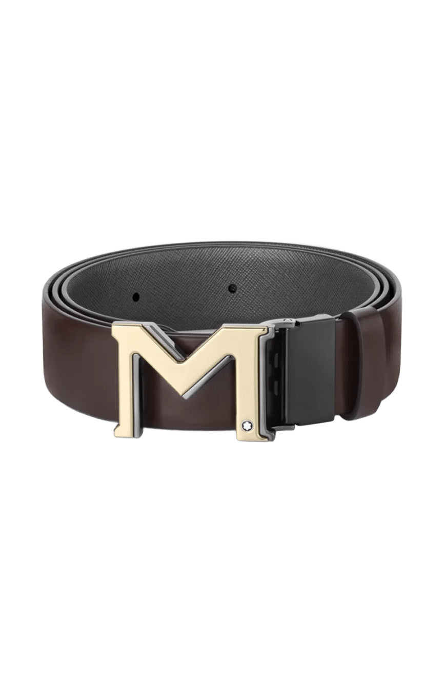Montblanc buckle brown/gray 35 mm reversible leather belt