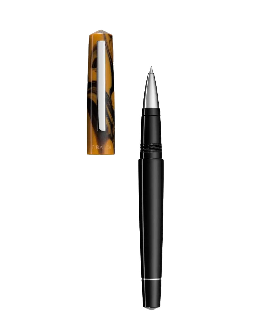 Tibaldi Chrome Yellow Resin Rollerball Pen With Stainless Steel Trim