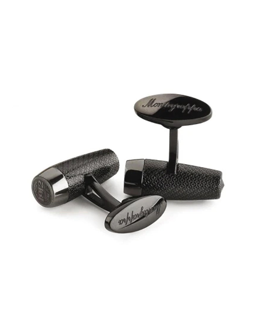 Montegrappa Fortuna Cufflinks, Black & Gun Metal PVD, Black Glass