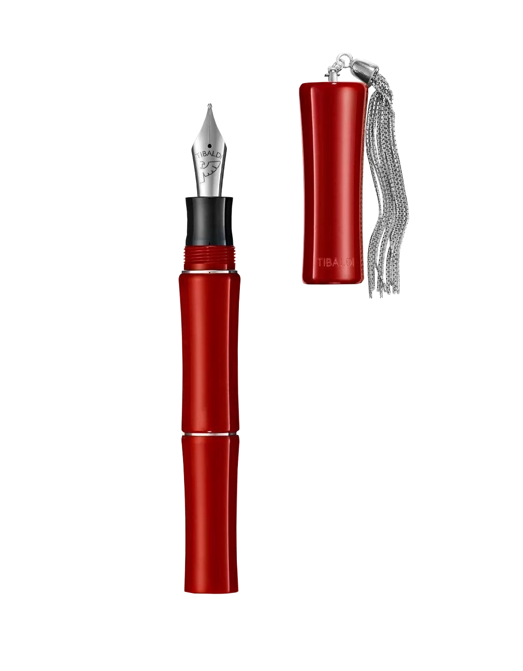 Tibaldi Lipstick Red Resin Fountain Pen With Sterling Silver Tassle, BB Nib