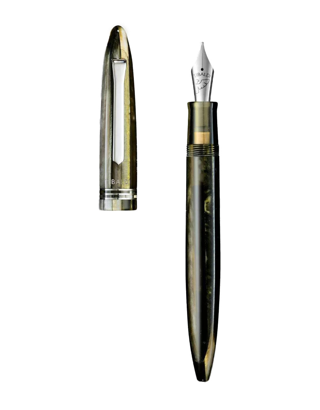 Tibaldi Martini Olive Resin Fountain Pen With Palladium Trim, Broad Nib