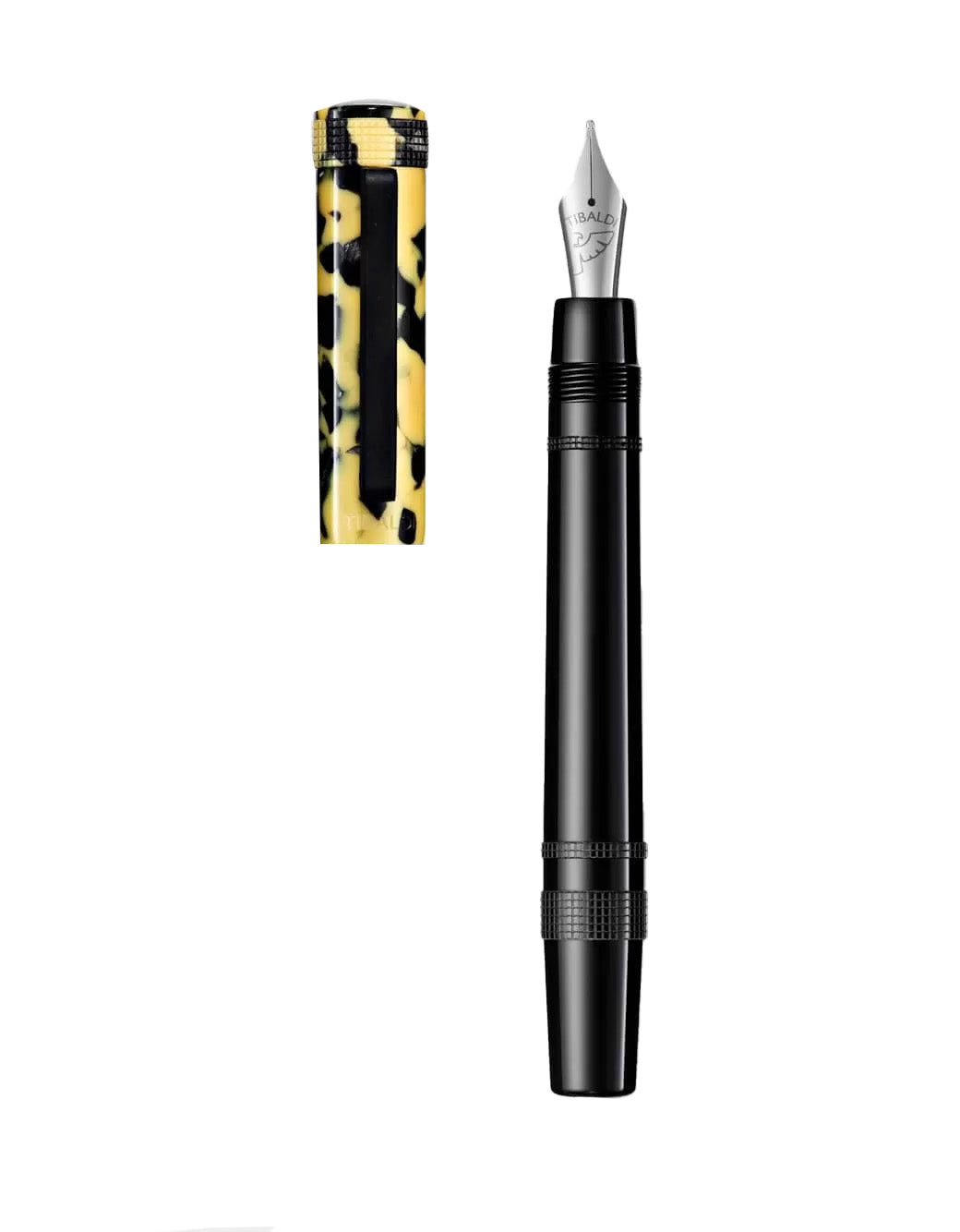 Tibaldi Rich Back And LP Vinyl Yellow Resin Fountain Pen With Rubber Clip Fine Nib