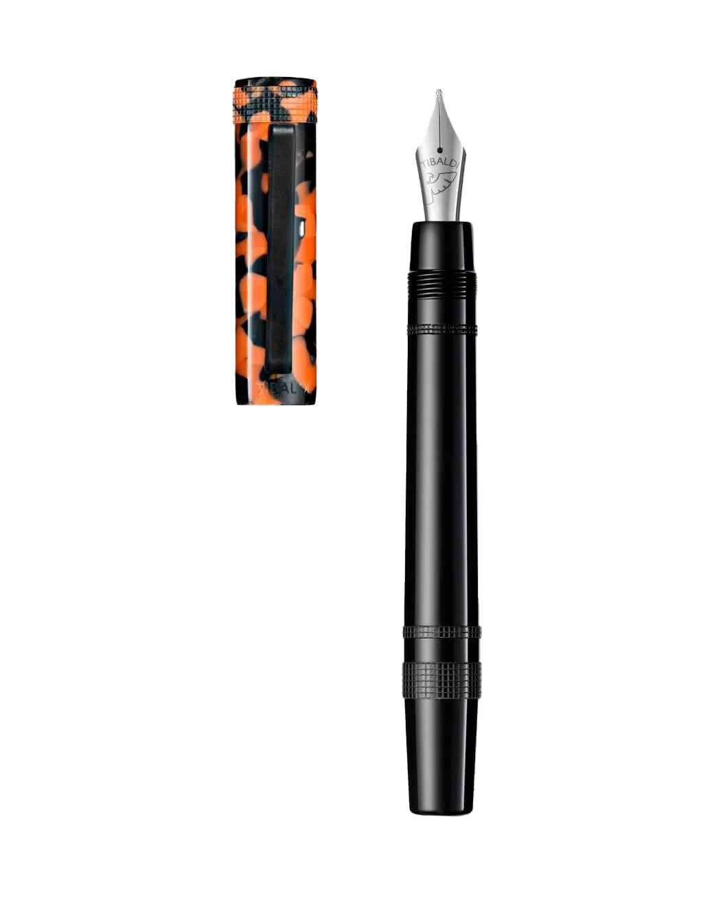 Tibaldi Rich Black And LP Vinyl Orange Resin Fountain Pen With Rubber Clip BB Nib