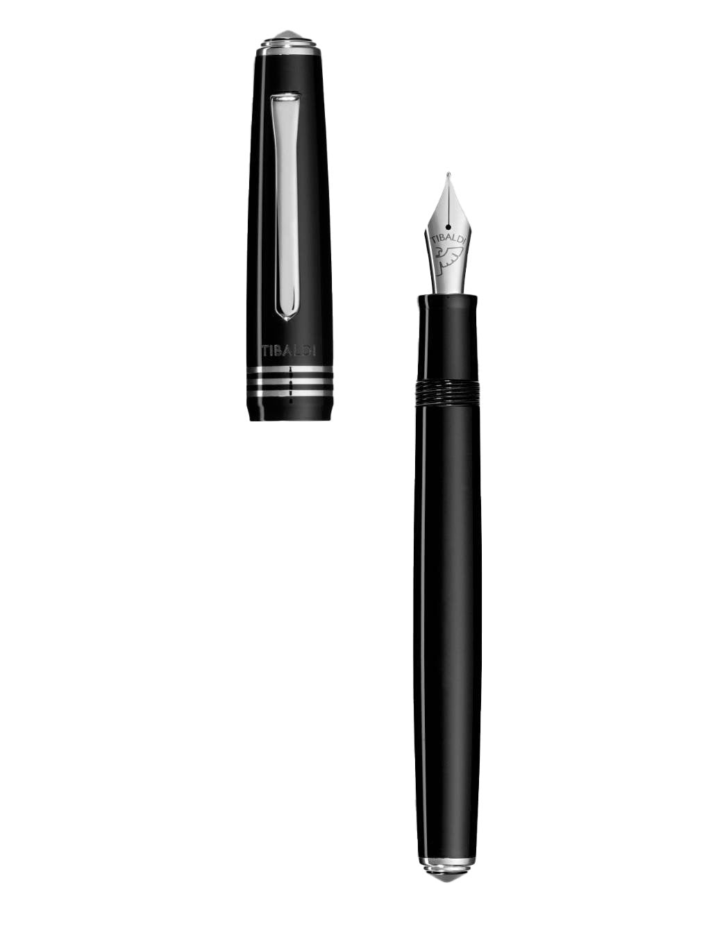 Tibaldi Rich Black Resin Fountain Pen Palladium Trim, Fine Nib