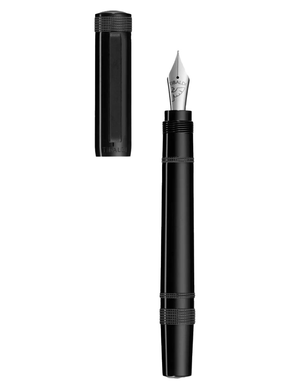 Tibaldi Rich Black Resin Fountain Pen With A Rubber Clip Broad Nib