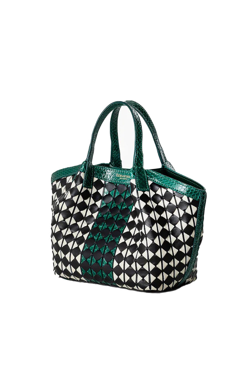 Serapian Mini Secret Mosaico /Elaphe Blk/Offwh/Emerald