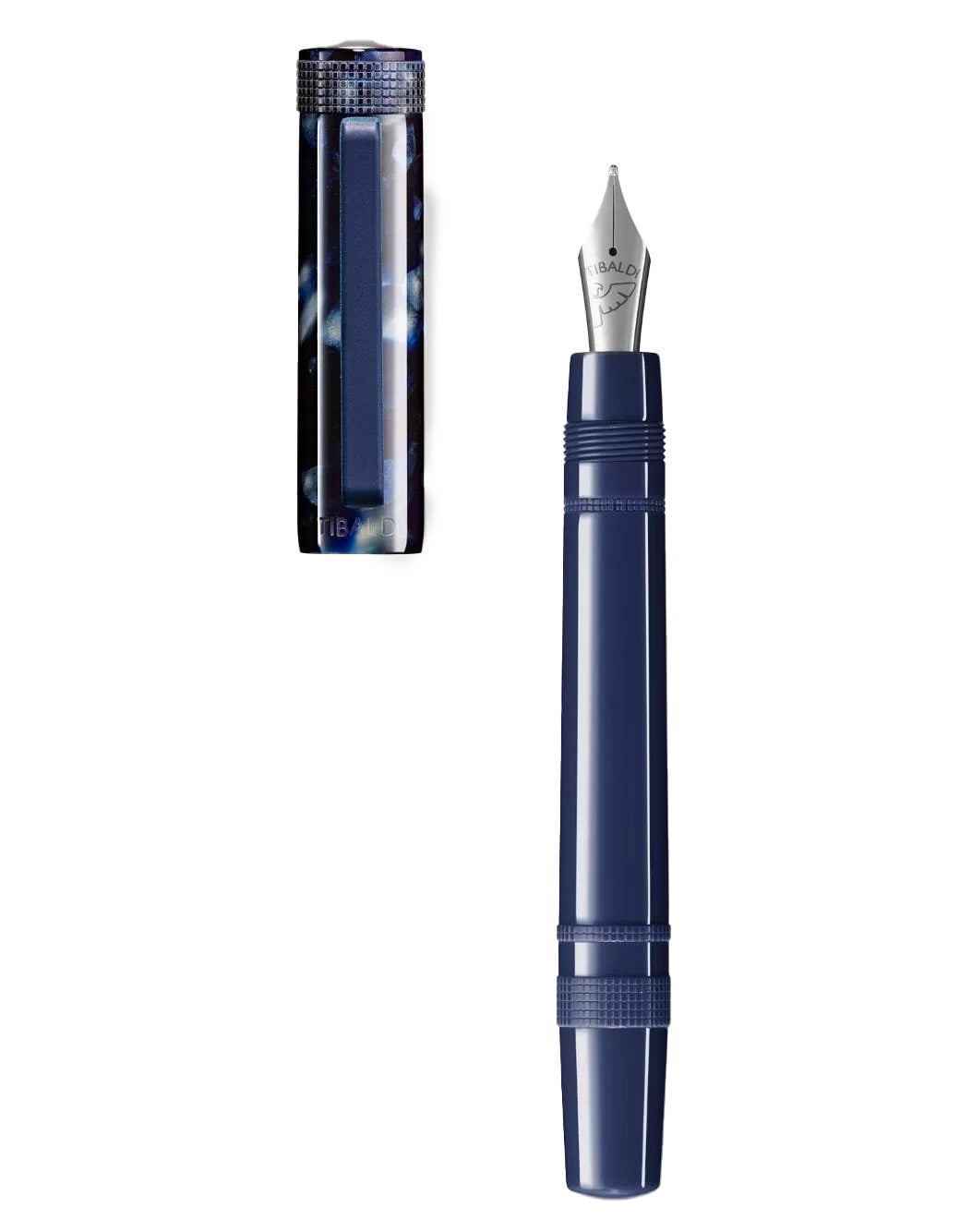 Tibaldi Stonewash Blue Resin Fountain Pen With Rubber Clip Broad Nib