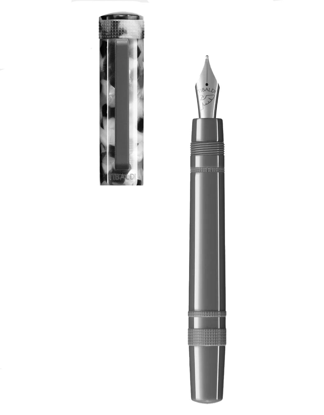 Tibaldi Stonewash Grey Resin Fountain Pen With Rubber Clip Medium Nib