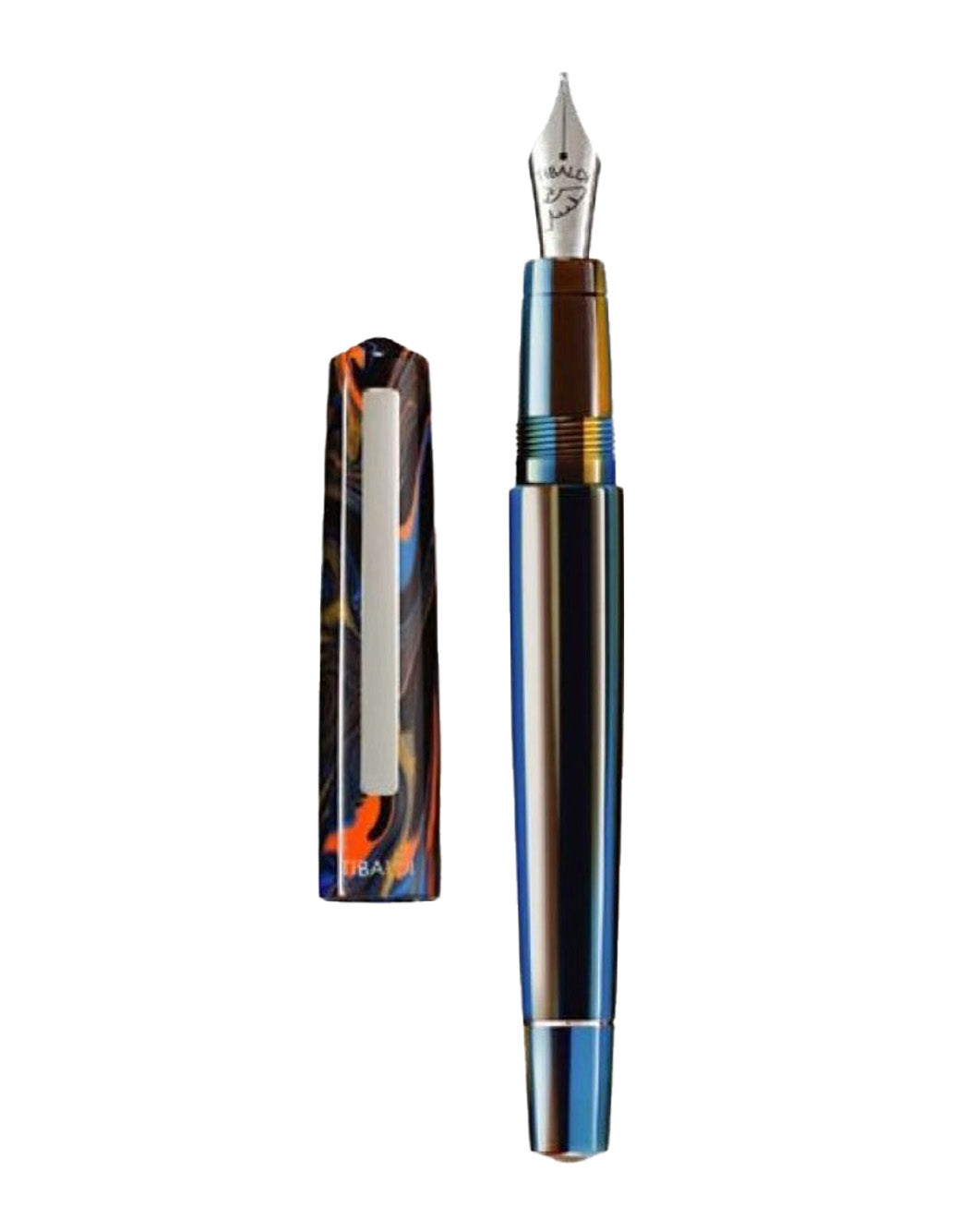 Tibaldi Peacock Blue Resin Fountain Pen With Stainless Steel Trim Fine Nib