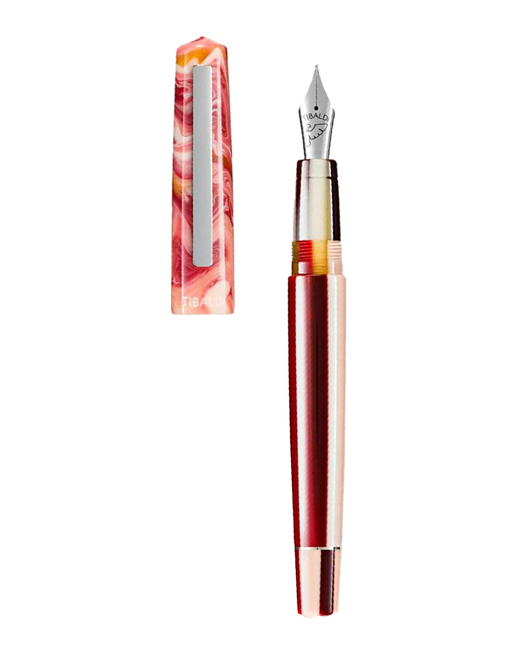 Tibaldi Russet Red Resin Fountain Pen With Stainless Steel Trim.