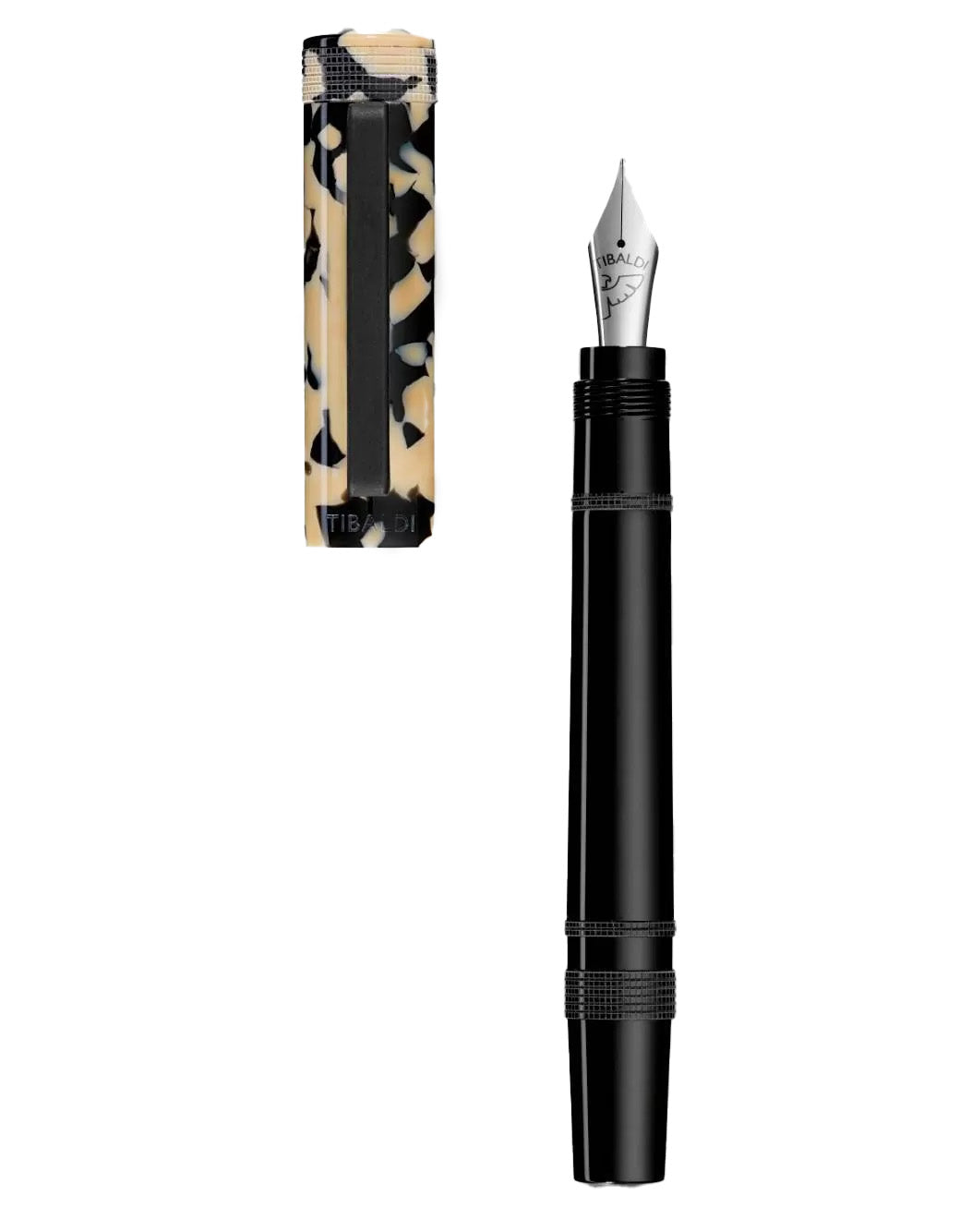 Tibaldi Tortoise Beige Resin Fountain Pen With A Rubber Clip Broad Nib