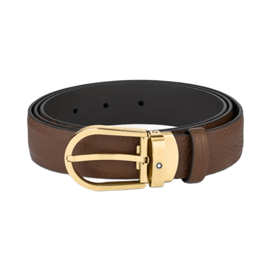 حزام جلدي من Montblanc بقفل حدوة الحصان بني مقاس 30 مم