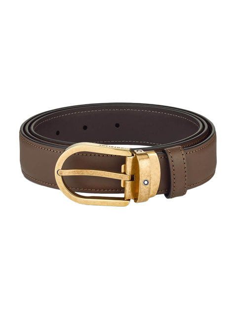 حزام جلدي من Montblanc بقفل حدوة الحصان بني مقاس 30 مم