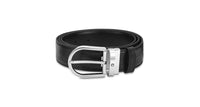 حزام جلدي قابل للعكس من Montblanc مطبوع عليه مشبك حدوة الحصان باللون الأسود/الأسود العادي مقاس 35 مم