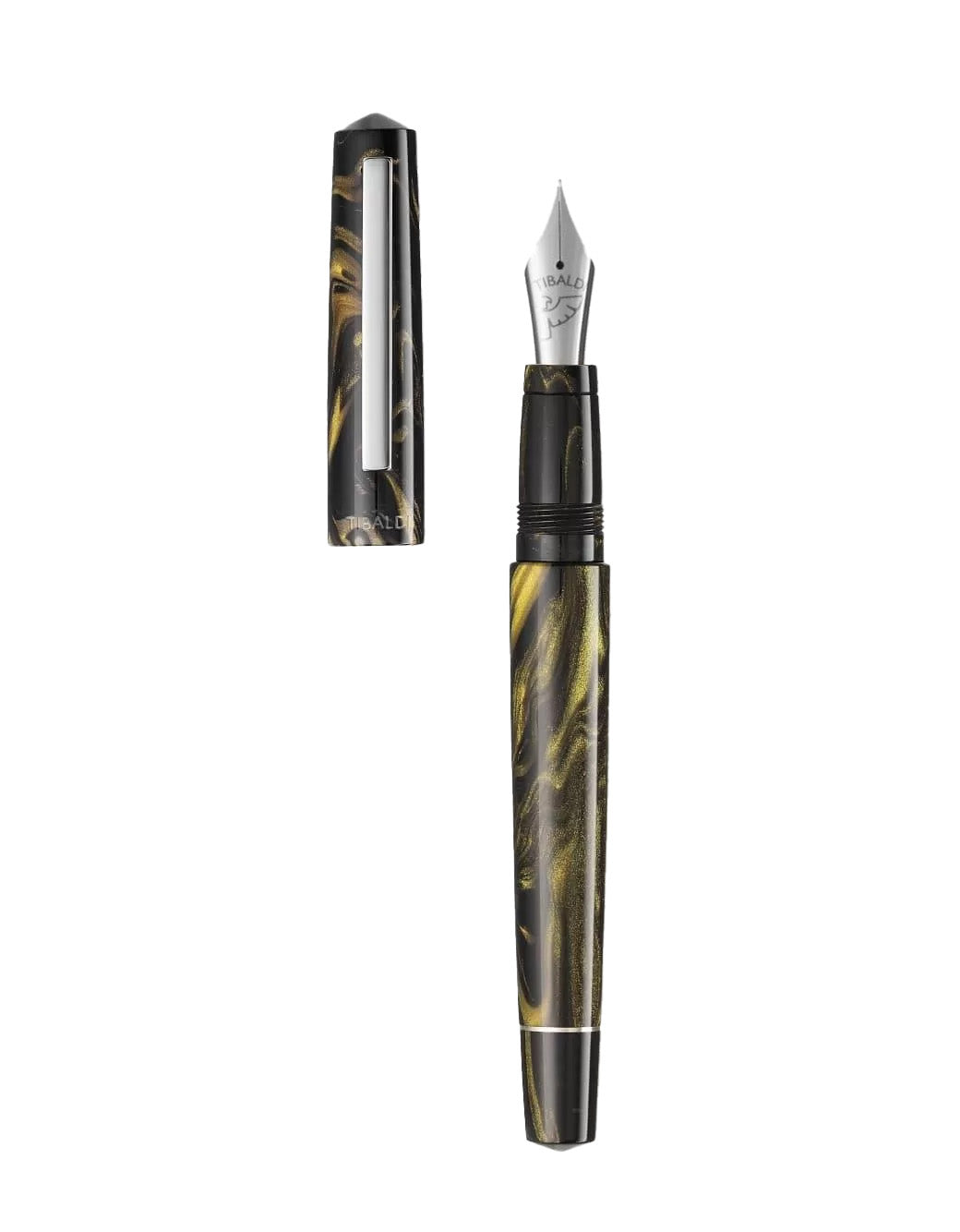 Tibaldi Black Gold Resin Fountain Pen With Stainless Steel Trim Broad Nib