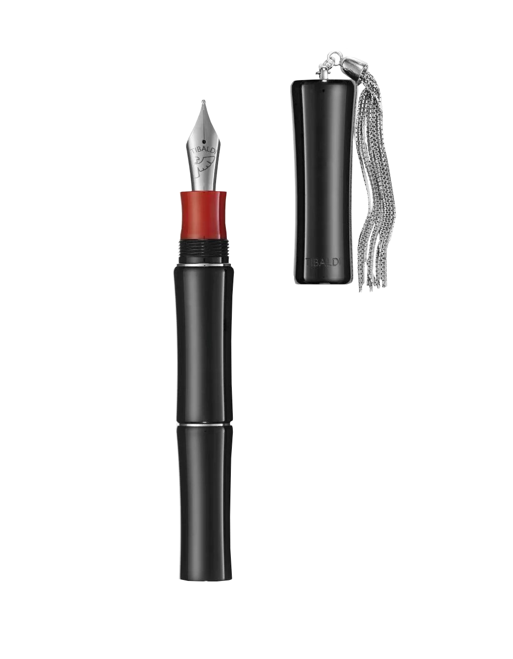 Tibaldi Rich Black Resin Fountain Pen With Sterling Silver Tassle, Extra Fine